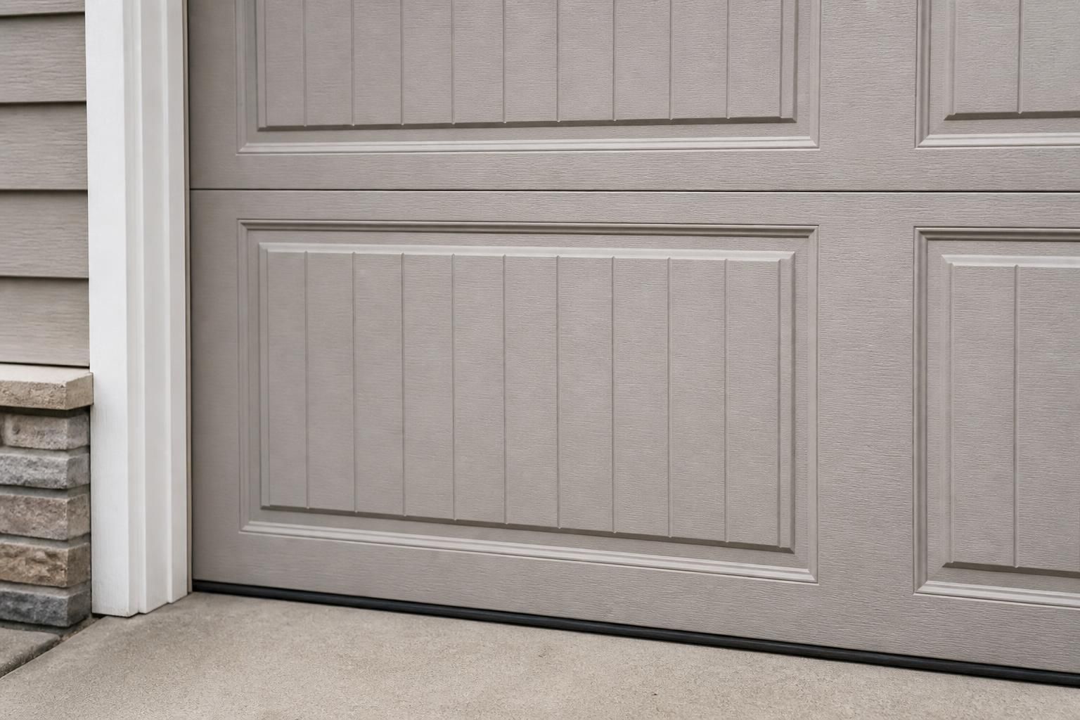 Replaced garage door panel matching a finished door.